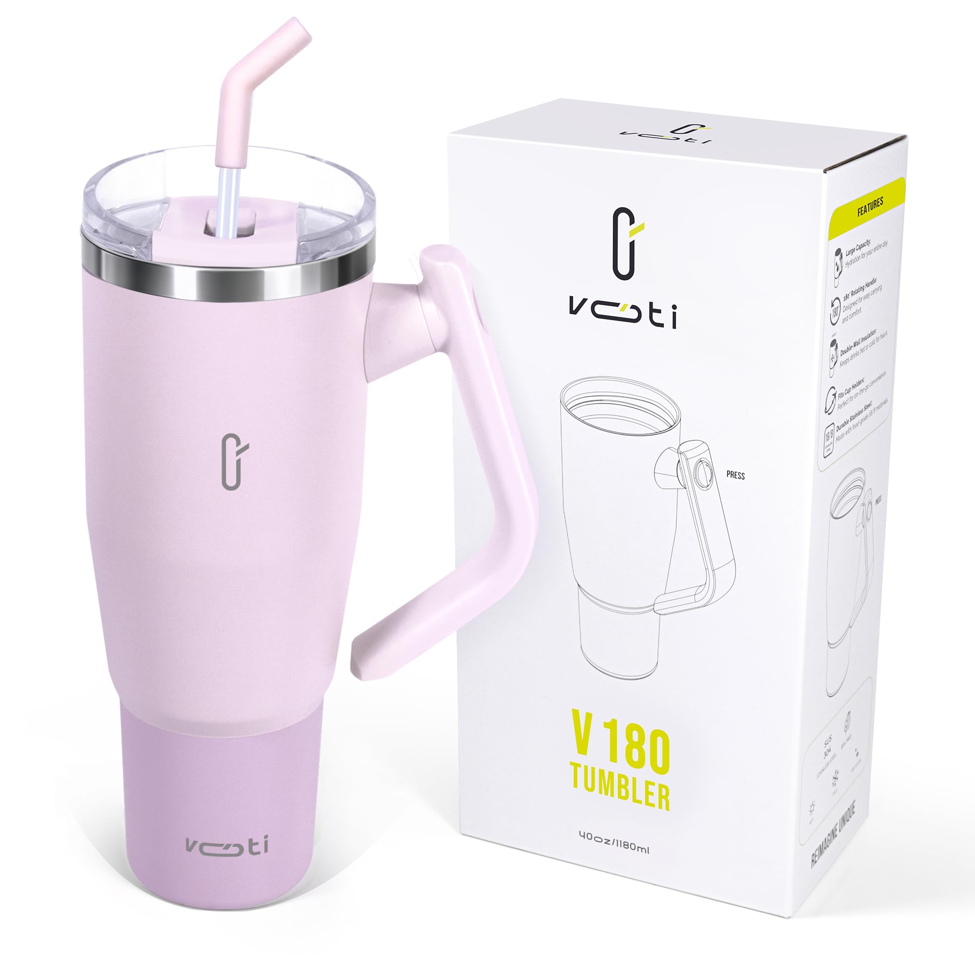 Amazon.com: VOTI V180 40oz Insulated Tumbler with Lid and Straw